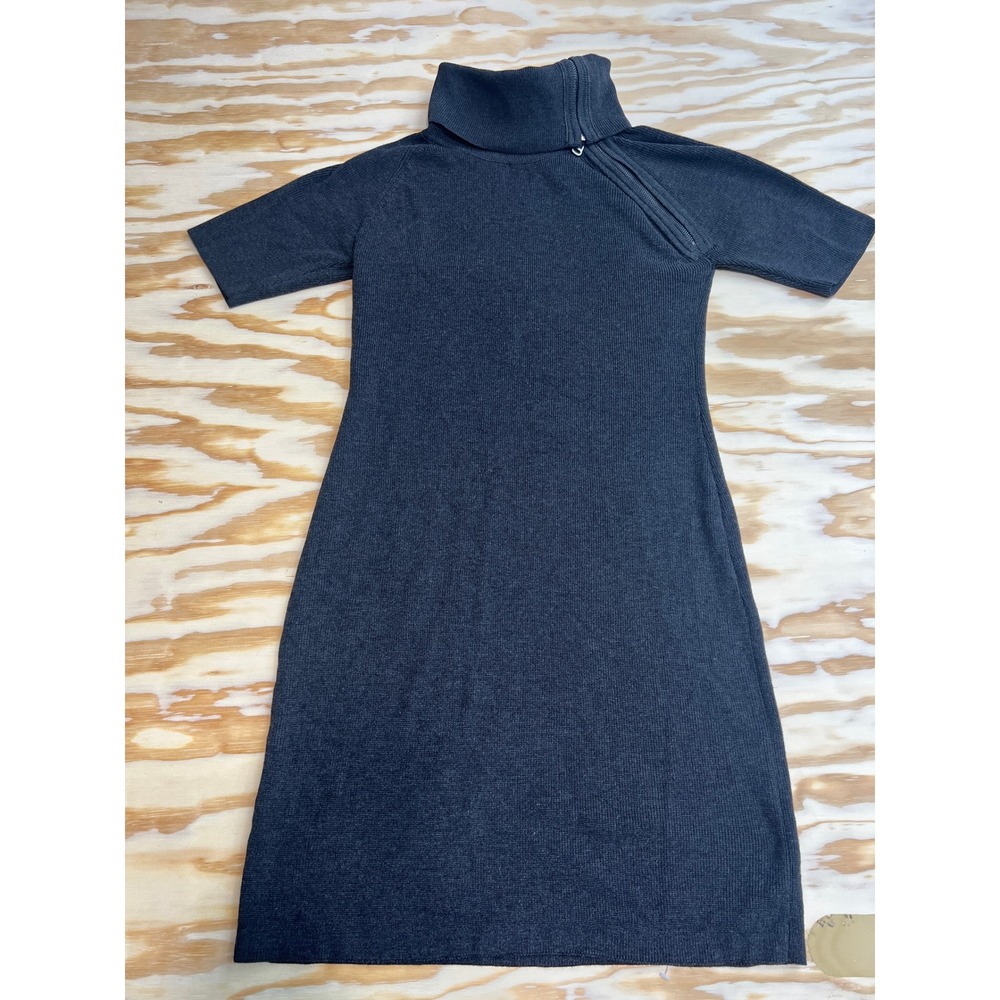 Calvin Klein Gray Short Sleeve Sweater Dress Asymmetrical Zip Neckline Ribbed M